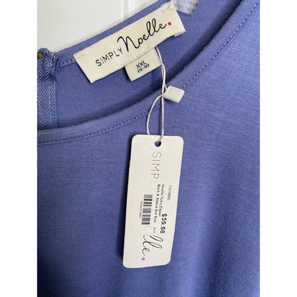 Simply Noelle Blouse Women XXL Blue Tunic Crew Neck Zip Back & Sleeves NWTs - Picture 3 of 3